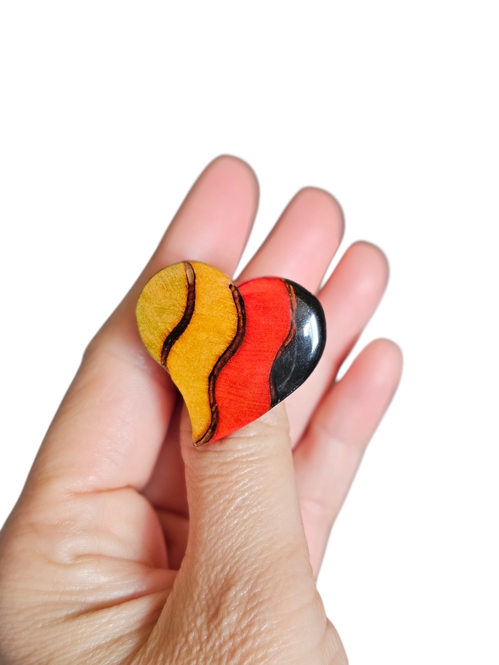 Handcrafted Multicolor Heart Adjustable Ring - Yellow Red Black